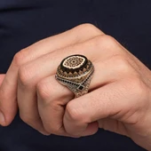 Sıkma Kehribar Taşlı 925 Erkek Gümüş Yüzük - 7
