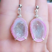 2069 Açık pembe druzeli kristal Jeod el yapımı küpe - 6