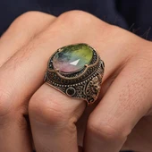 Çok Renkli Taşlı 925 Gümüş Yüzük Erkek thumbnail 3