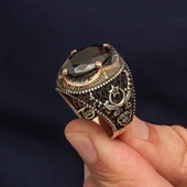 Ayyıldız Siyah Taşlı 925 Erkek Gümüş Yüzük thumbnail 4