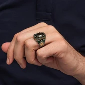 Yeşil Taşlı Harfli 925 Erkek Gümüş Yüzük thumbnail 6