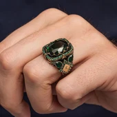 Yeşil Taşlı Harfli 925 Erkek Gümüş Yüzük thumbnail 5