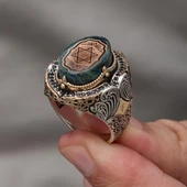 Mührü Süleyman İşeme Mavi Taşlı 925 Gümüş Erkek Yüzük thumbnail 4