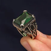 Yeşil Taşlı 925 Gümüş Serçe Parmak Erkek Yüzük thumbnail 3