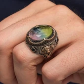 Çok Renkli Taşlı 925 Gümüş Yüzük Erkek thumbnail 5