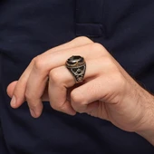 Ayyıldız Siyah Taşlı 925 Erkek Gümüş Yüzük thumbnail 6