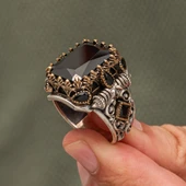 Siyah Taşlı 925 Erkek Gümüş Yüzük Erkek thumbnail 4