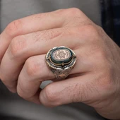 Mührü Süleyman İşeme Mavi Taşlı 925 Gümüş Erkek Yüzük thumbnail 6