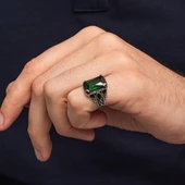 Yeşil Taşlı 925 Gümüş Serçe Parmak Erkek Yüzük thumbnail 6
