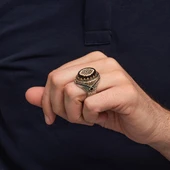 Sıkma Kehribar Taşlı 925 Erkek Gümüş Yüzük - 6