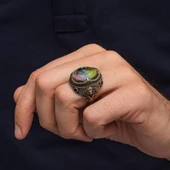 Çok Renkli Taşlı 925 Gümüş Yüzük Erkek thumbnail 7