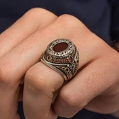 Oval Akik Taşlı 925 Gümüş Erkek Yüzük thumbnail 3