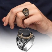 Ayyıldız Siyah Taşlı 925 Erkek Gümüş Yüzük thumbnail 1