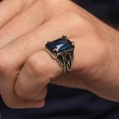 Lacivert Taşlı 925 Gümüş Serçe Parmak Erkek Yüzük thumbnail 6