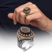 Sıkma Kehribar Taşlı 925 Erkek Gümüş Yüzük - 1