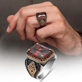 Kırmızı Zirkon Taşlı 925 Gümüş Yüzük Erkek thumbnail 1