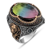 Çok Renkli Taşlı 925 Gümüş Yüzük Erkek thumbnail 2