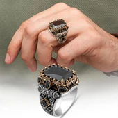 Siyah Taşlı 925 Erkek Gümüş Yüzük Erkek thumbnail 1