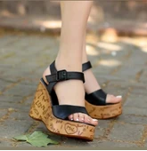 Riboy Siyah Cilt Dolgu Topuk Sandalet - 1