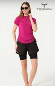 Tesmay 24156 Fuşya Kısa Kol Yarım Fermuarlı Hızlı Kuruyan Kumaş Şortlu Taytlı Yarı Kapalı Mayo thumbnail 1