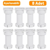 (8 ADET) Ayarlanabilir Dolap Mobilya Tezgah Puf Yükseltici Yükseltme Ayağı 10 Cm Beyaz Ayakları - 1