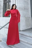 Göğüs Büzgü Detaylı Arkadan Bağlamalı Abiye Elbise 2287-Kırmızı thumbnail 3