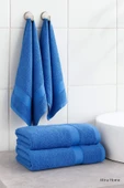 4 Parça Ekonomik Banyo Havlu Takımı %100 Pamuklu Quickdry Mavi - 8