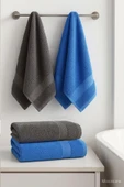 4 Parça Ekonomik Banyo Havlu Takımı %100 Pamuklu Quickdry Mavi - 1