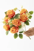Güleç Yapay Çiçek Yapay Gül Demeti 9 Dallı Turuncu thumbnail 3