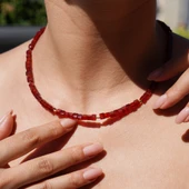 14 Ayar Altın Kaplama Doğal Küp Şekilli Garnet Taşı  Gümüş Kolye  - NS00101 thumbnail 1