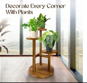 Çiçeklik 3 Raflı Saksılık Dekoratif 3 Raflı Çiçeklik Doğal Ahşap Saksılık Çiçek Rafı Daire Model - 3