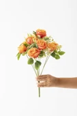 Güleç Yapay Çiçek Yapay Gül Demeti 9 Dallı Turuncu thumbnail 1