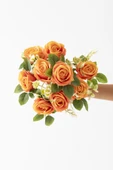 Güleç Yapay Çiçek Yapay Gül Demeti 9 Dallı Turuncu thumbnail 2