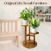 Çiçeklik 3 Raflı Saksılık Dekoratif 3 Raflı Çiçeklik Doğal Ahşap Saksılık Çiçek Rafı Daire Model - 4
