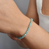 14 Ayar Altın Kaplama Gerçek Amozonite Fasetli Şifalı Gümüş Bileklik - BGS00101 thumbnail 1