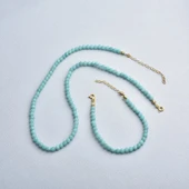 14 Ayar Altın Kaplama Gerçek Amozonite Fasetli Şifalı Gümüş Bileklik - BGS00101 thumbnail 5