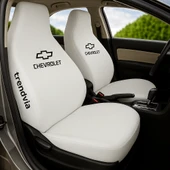 Penye Kumaş Chevrolet Logolu Oto Koltuk Kılıfı Takımı Ön Arka  Beyaz - 1