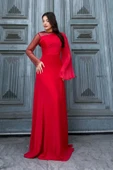 File Detaylı Abiye Elbise 2337-Kırmızı thumbnail 3