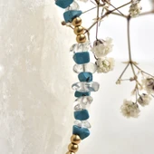 14 Ayar Altın Kaplama Mavi ve Beyaz Turkuaz Doğaltaş Gümüş Kolye - NGS00104 - 5