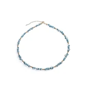 14 Ayar Altın Kaplama Mavi ve Beyaz Turkuaz Doğaltaş Gümüş Kolye - NGS00104 - 4