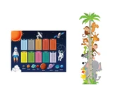 İkili Set Kendinden Yapışkanlı Şeffaf  Sevimli Safari Boy Ölçer + Gezegenler Temalı Çarpım Tablosu Poster Çocuk Odası - 1