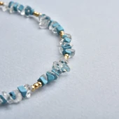 14 Ayar Altın Kaplama Mavi ve Beyaz Turkuaz Doğaltaş Gümüş Kolye - NGS00104 - 3