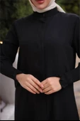 Düğmeli Yırtmaçlı Büzgü Kollu Uzun Tunik İkili Tesettür Eşofman Takımı - (38-46) - 71279 - Siyah thumbnail 6