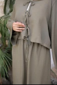 Bağcık Düğmeli Kıs aRahat Kesim Tunik - Cepli Etek Takımı - (38-46) - 71285 - Vizon thumbnail 8