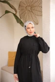 Belden Bağcıklı Tek Cepli Gömlek İkili Tesettür Eşofman Takımı - (38-46) - 71283 - Siyah thumbnail 3