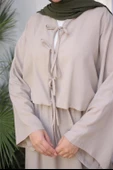Bağcık Düğmeli Kıs aRahat Kesim Tunik - Cepli Etek Takımı - (38-46) - 71285 - Vizon thumbnail 6