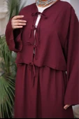 Bağcık Düğmeli Kıs aRahat Kesim Tunik - Cepli Etek Takımı - (38-46) - 71285 - Bordo thumbnail 7