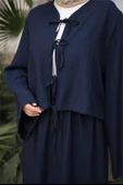 Bağcık Düğmeli Kıs aRahat Kesim Tunik - Cepli Etek Takımı - (38-46) - 71285 - Lacivert thumbnail 6