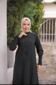 Düğmeli Yırtmaçlı Büzgü Kollu Uzun Tunik İkili Tesettür Eşofman Takımı - (38-46) - 71279 - Siyah thumbnail 4