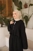 Bağcık Düğmeli Kıs aRahat Kesim Tunik - Cepli Etek Takımı - (38-46) - 71285 - Siyah thumbnail 4